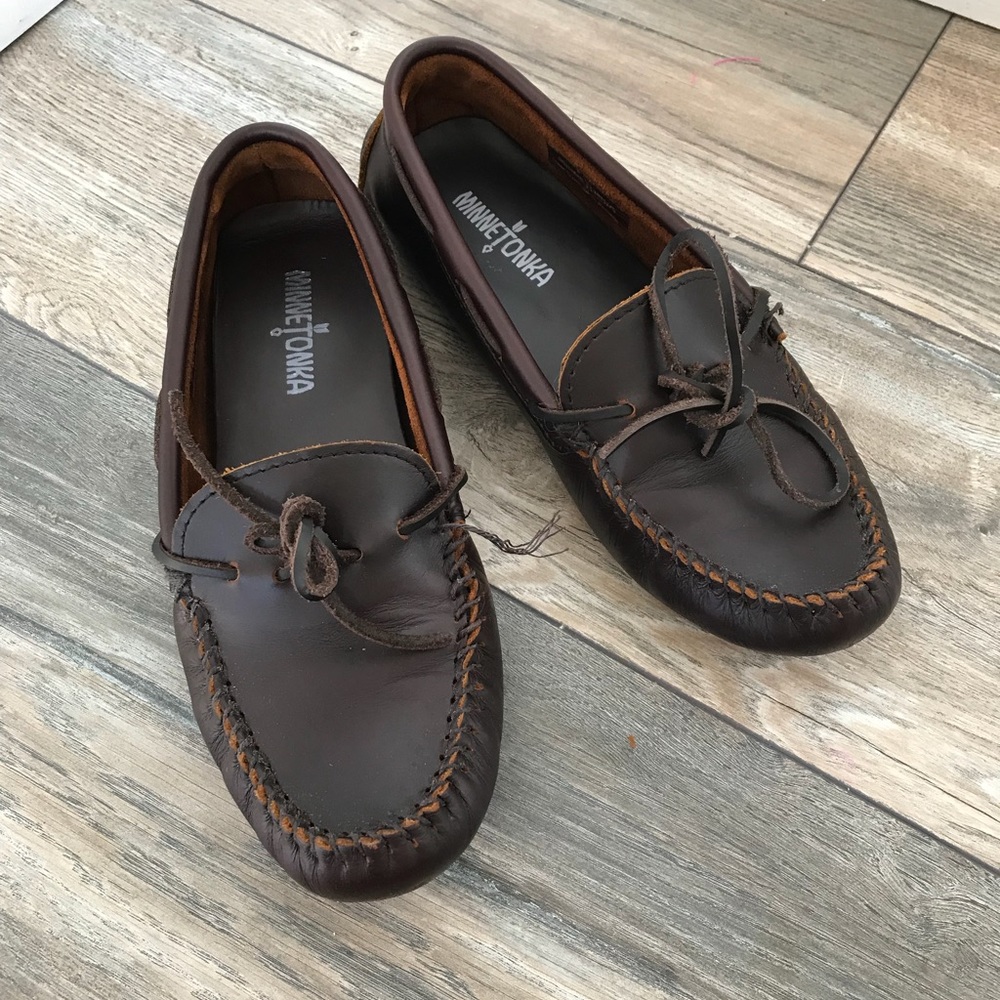 Chocolate brown Minnetonka driving shoes